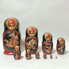 ロシア マトリョーシカ 10体組 作家サイン 民話 木製