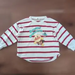 アンパンマン 長袖Tシャツ 白/赤ストライプ90