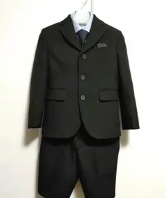 ワンダーファクトリー　スーツ　　5点セット 110　男の子　ブラック　ヘリンボン