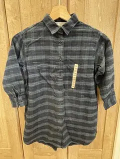 ネイビー系チェック柄 長袖シャツ ワンピース120 無印良品