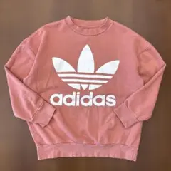 も*も様 adidas トレーナー トレフォイルロゴ プリント 古着 ピンク M