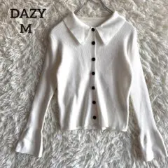 DAZY◇リブニット カーディガン 長袖 襟付き 韓国 フレアスリーブ 上品 M