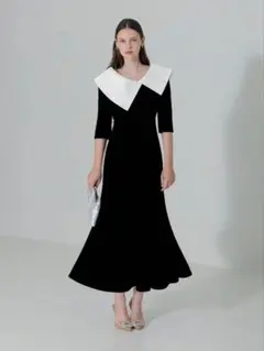 LEJA アシンメトリービッグカラーベロアマーメイドワンピースドレス（M）