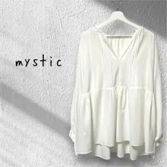 mystic ペプラム スリット入 ボリューム袖 ロング ブラウス 白 しろのサムネイル