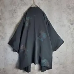 【ヴィンテージ】羽織 着物カーディガン モード 刺繍 花柄 和柄 黒 レトロ