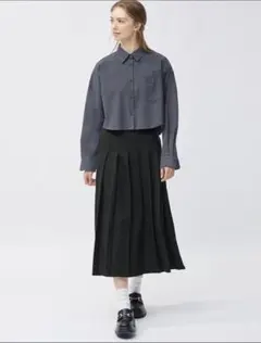 GU プリーツAラインミディスカート ブラック