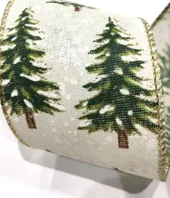 【ワイヤーエッジリボン】 ・fir treeもみの木④ ・幅6.3㌢2m