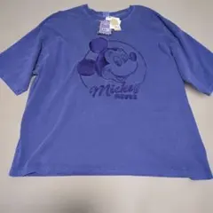 Disney ミッキーマウス 刺繍 Tシャツ パープルリトシーアンクレットМ