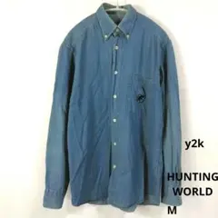 HUNTING WORLD Y2K デニムシャツ 長袖 ロゴ刺繍 メンズMのサムネイル