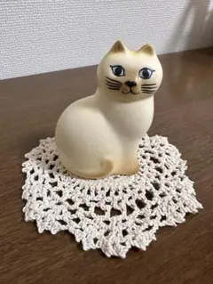 リサラーソン キャットマンズミニ ホワイトブラウンフェイス 猫の置物 陶器