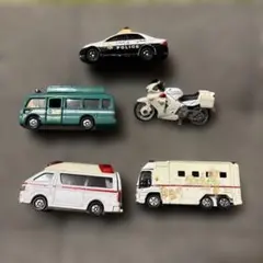 ミニカーセット パトカー 救急車 バイク５台セット