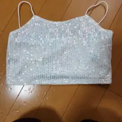 子供　キャミソール　白　キラキラ　140cm ヘソ出し