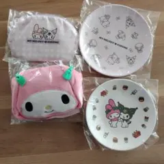 MY MELODY & KUROMI エコバッグとポーチ　お皿の4点セット