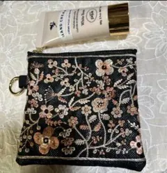 インド刺繍リボン　ミニポーチ　カラビナ付き
