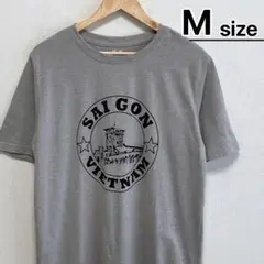USA古着　Tシャツ　M　グレー　プリント　サイゴン　ベトナム　ロゴ　コットン