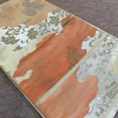 ◆1747◆六通柄　袋帯　松皮菱に唐草模様　華唐草　正絹　着物帯