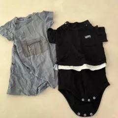 グレー・ブラックロンパースセット 70