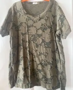 大きいサイズ　eur3 花柄ジャガード 半袖Tシャツ カーキのサムネイル