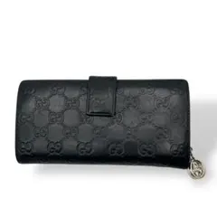 【良品】GUCCI グッチ　GGパターン ブラック　レザー　長財布　GGシマ