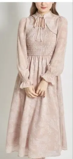 tocco closet リボン付きシャーリング切替シルエットフラワープリント…