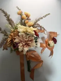 ブートニア付き】ウェディングブーケ テラコッタ×ピンク 前撮り 結婚式