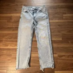 ZARA ダメージ デニム ジーンズ 36 ライトブルー ボタンフライ
