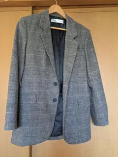 ZARA チェック柄 テーラードジャケット グレー系