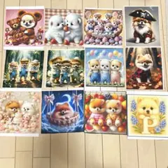 ガーゼハンカチ ハンドメイド パネル生地 犬柄 ポメラニアン 2枚セット