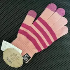 【新品未使用】ピンクのボーダー柄ニット手袋　タッチパネル対応