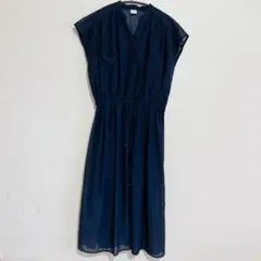 お得★ ワンピース ネイビー シャツワンピース ノースリーブ Vネック 【Ｍ】