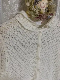 新品未使用☆ピンクハウス ホワイトニットカーディガン 半袖 花