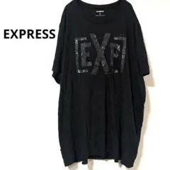 エクスプレス プリントTシャツ クルーネック 半袖 黒 XL 黒 綿 デートのサムネイル