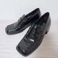 ZARA エナメルコインローファー スクウェアトゥ 厚底 24.5cm 黒