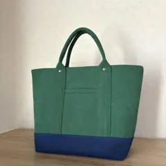 ハンドメイド　バイオウォッシュ加工倉敷産8号帆布トートバッググリーン、ネイビー