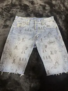 リーバイス501 イラストプリント ショートパンツライトブルー