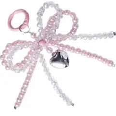 リボン型キーホルダー ハートチャーム付き　G