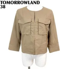 【美品】 TOMORROWLAND 長袖ノーカラージャケット 38 カーキのサムネイル