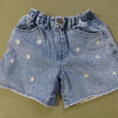 BREEZE 花柄刺繍 デニムハーフパンツ 140