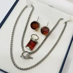 天然本琥珀 ペンダントのネックレスとピアスセット