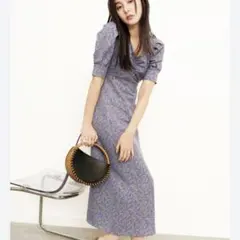 スナイデル　バリエーションプリントワンピース　花柄　パープル　ロングワンピース