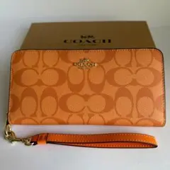 コーチ C4452 シグネチャー 長財布 オレンジ系 レザー