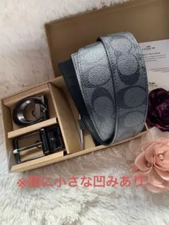 新生活応援☆COACH リバーシブル レザーベルト シグネチャーグレー ブラック