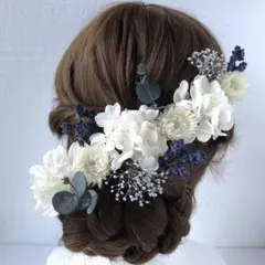 白　髪飾り　前撮り　成人式　結婚式　ドライフラワー　髪飾り　振袖　ドレス　浴衣