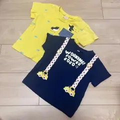 ベビー　Tシャツ　90cm 男の子　サスペンダー風　ペンギン　ネイビー　黄色