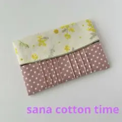 ミモザブーケ×ピンクドット柄 ポケットティッシュケース ピンタックハンドメイド