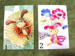 オリジナルポストカード3枚セット販売/花/うさぎ/色鉛筆/ペン画/バレエ