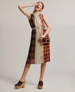 REDYAZEL ノースリーブチェックプリーツワンピース Sサイズ