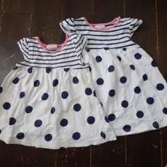 next baby ストライプ・ドット 半袖ワンピース 姉妹お揃い　2着セット