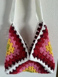 トートバッグ グラニーバッグ カラフル 毛糸 編み物 かぎ針編み 小物