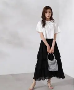 プロポーションボディドレッシング ランダムティアードスカート ブラック PS